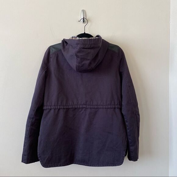 Topshop-Navy Utility Lightweight Jacket With Plaid Hood/Gold Hardware - Picture 2 of 9